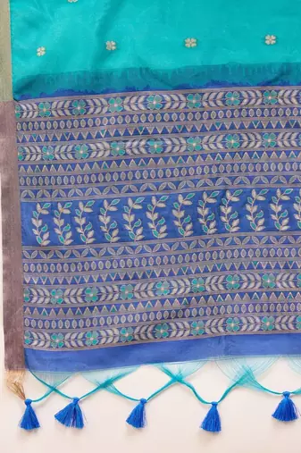 Blue woven design zari silk cotton designer banarasi saree