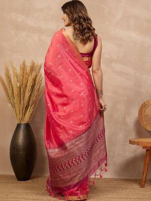 Pink woven design zari silk cotton designer banarasi saree 2