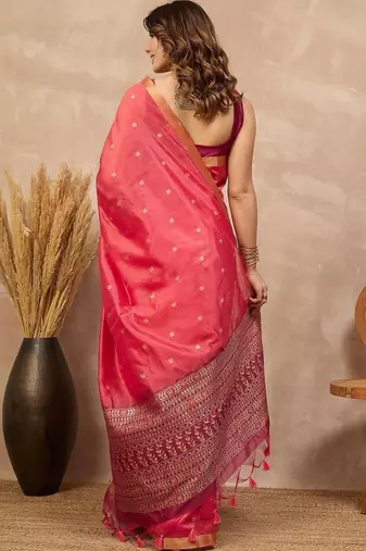 Pink woven design zari silk cotton designer banarasi saree