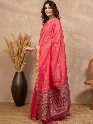 Pink woven design zari silk cotton designer banarasi saree 3