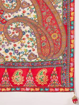 Cream ethnic motifs embroidered banarasi saree 5