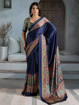 Navy blue chettinad saree with blouse piece 1