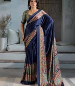 Navy blue chettinad saree with blouse piece