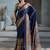 Navy blue chettinad saree with blouse piece
