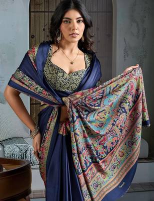 Navy blue chettinad saree with blouse piece 2