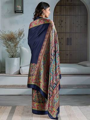 Navy blue chettinad saree with blouse piece 5