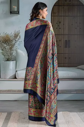 Navy blue chettinad saree with blouse piece