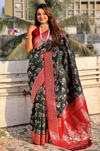 Green woven design zari  banarasi saree