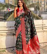 Green woven design zari  banarasi saree