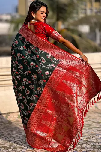 Green woven design zari  banarasi saree