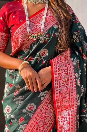 Green woven design zari  banarasi saree