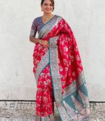 Pink woven design zari banarasi saree