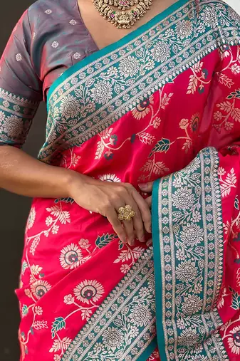 Pink woven design zari banarasi saree