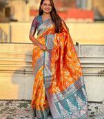 Orange woven design zari banarasi saree