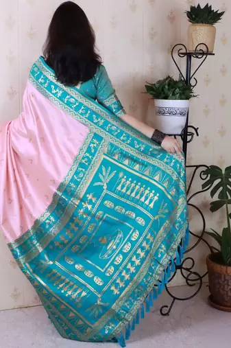 Pink ethnic motifs zari silk blend banarasi saree