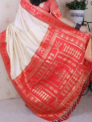 Off white ethnic motifs zari silk blend banarasi saree 3
