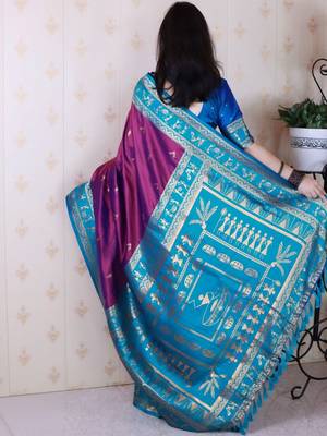 Purple ethnic motifs zari silk blend banarasi saree 3