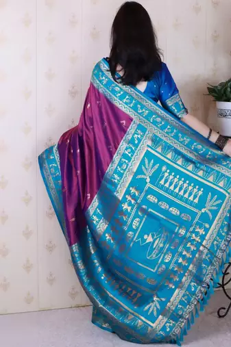 Purple ethnic motifs zari silk blend banarasi saree