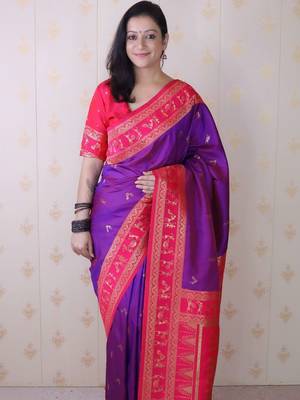 Purple warli zari silk blend banarasi saree 2