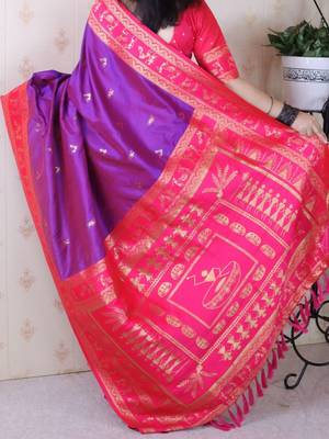 Purple warli zari silk blend banarasi saree 3