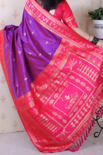 Purple warli zari silk blend banarasi saree