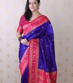 Blue ethnic motifs zari silk blend banarasi saree