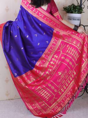 Blue ethnic motifs zari silk blend banarasi saree 3