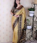 Gold ethnic motifs silk blend banarasi saree