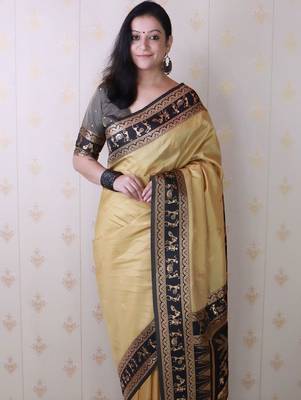 Gold ethnic motifs silk blend banarasi saree 2