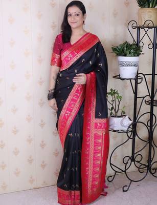 Black woven design zari silk blend banarasi saree 1