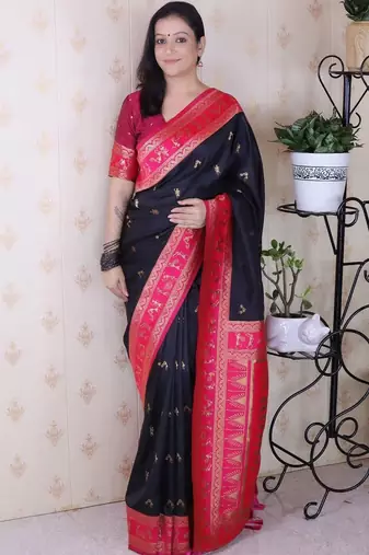 Black woven design zari silk blend banarasi saree