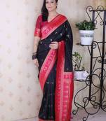 Black woven design zari silk blend banarasi saree