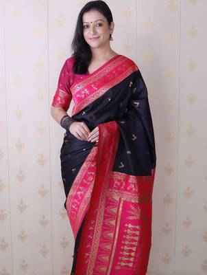Black woven design zari silk blend banarasi saree 2