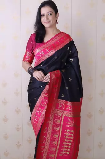 Black woven design zari silk blend banarasi saree