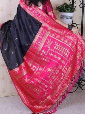 Black woven design zari silk blend banarasi saree 3