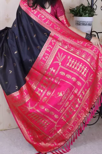 Black woven design zari silk blend banarasi saree