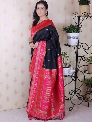 Black woven design zari silk blend banarasi saree 5