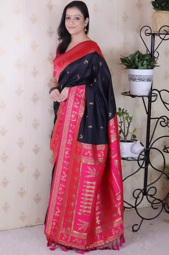 Black woven design zari silk blend banarasi saree