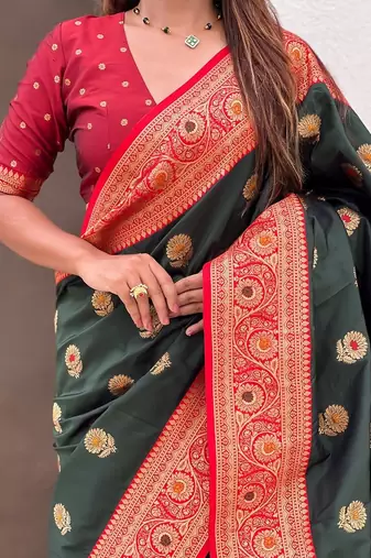 Green woven design zari silk blend banarasi saree