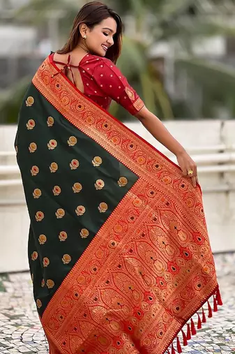 Green woven design zari silk blend banarasi saree