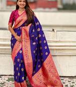 Violet woven design zari silk blend banarasi saree