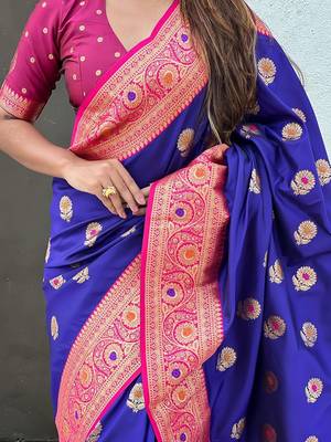 Violet woven design zari silk blend banarasi saree 2
