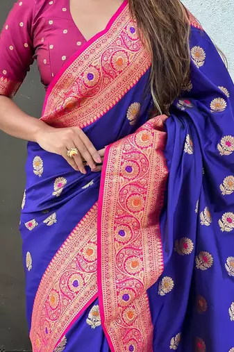 Violet woven design zari silk blend banarasi saree
