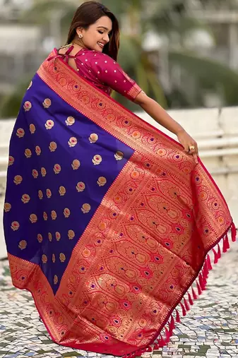 Violet woven design zari silk blend banarasi saree