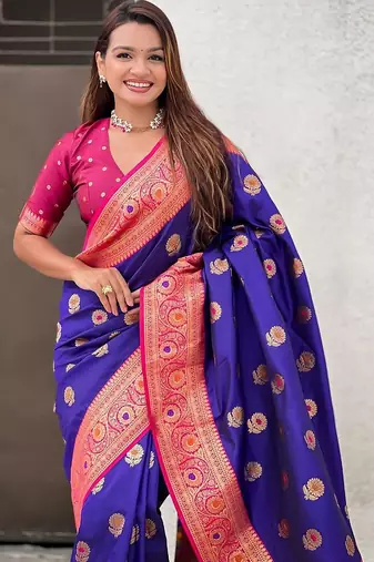 Violet woven design zari silk blend banarasi saree