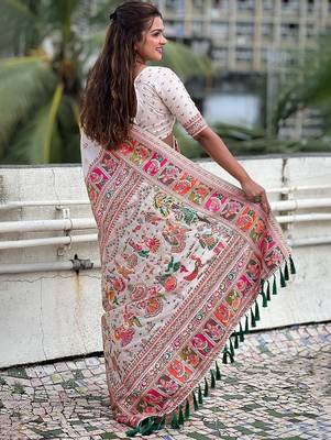 White ethnic motifs woven design kanjeevaram saree 3