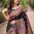 Black floral zari silk blend designer banarasi saree