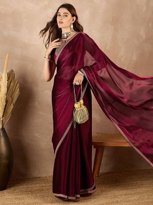 Maroon satin saree 1