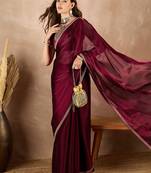 Maroon satin saree