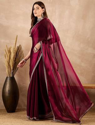 Maroon satin saree 2